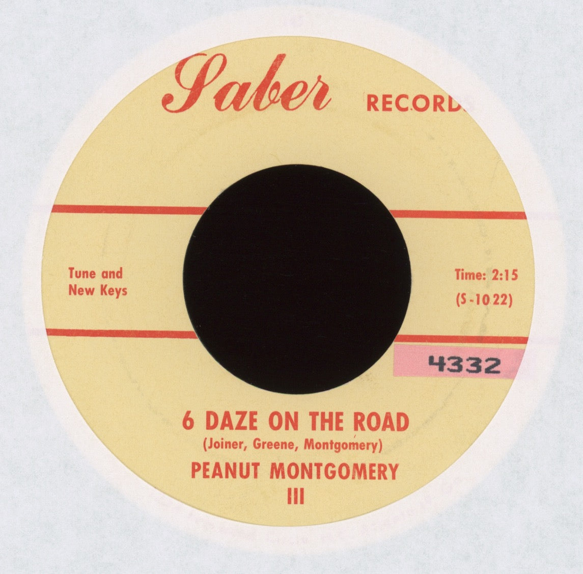 Peanut Montgomery III - 6 Daze On The Road on Saber Country Bop 45