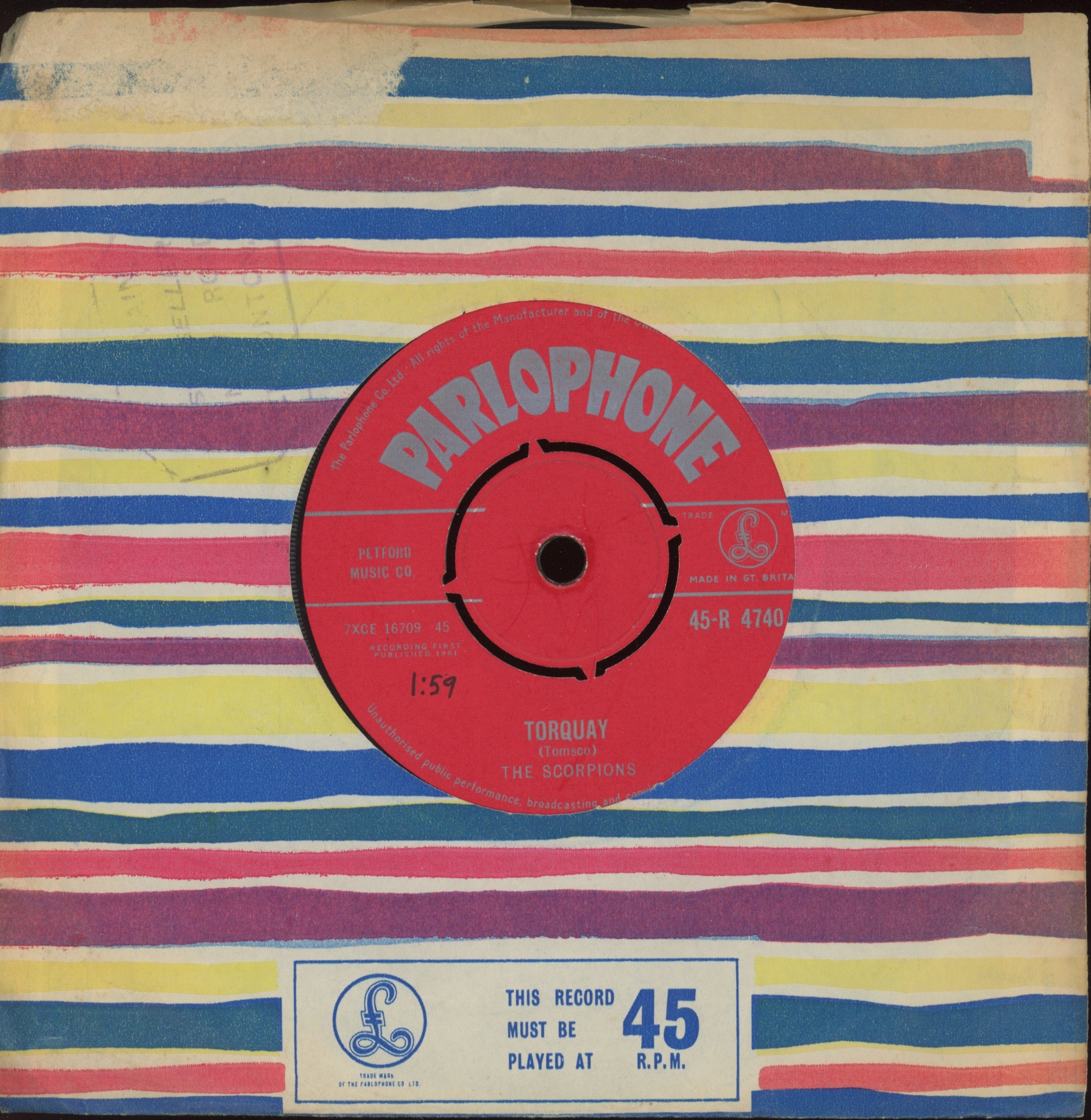 The Scorpions - (Ghost) Riders In The Sky on Parlophone UK Instro Rockabilly Surf 7" 45
