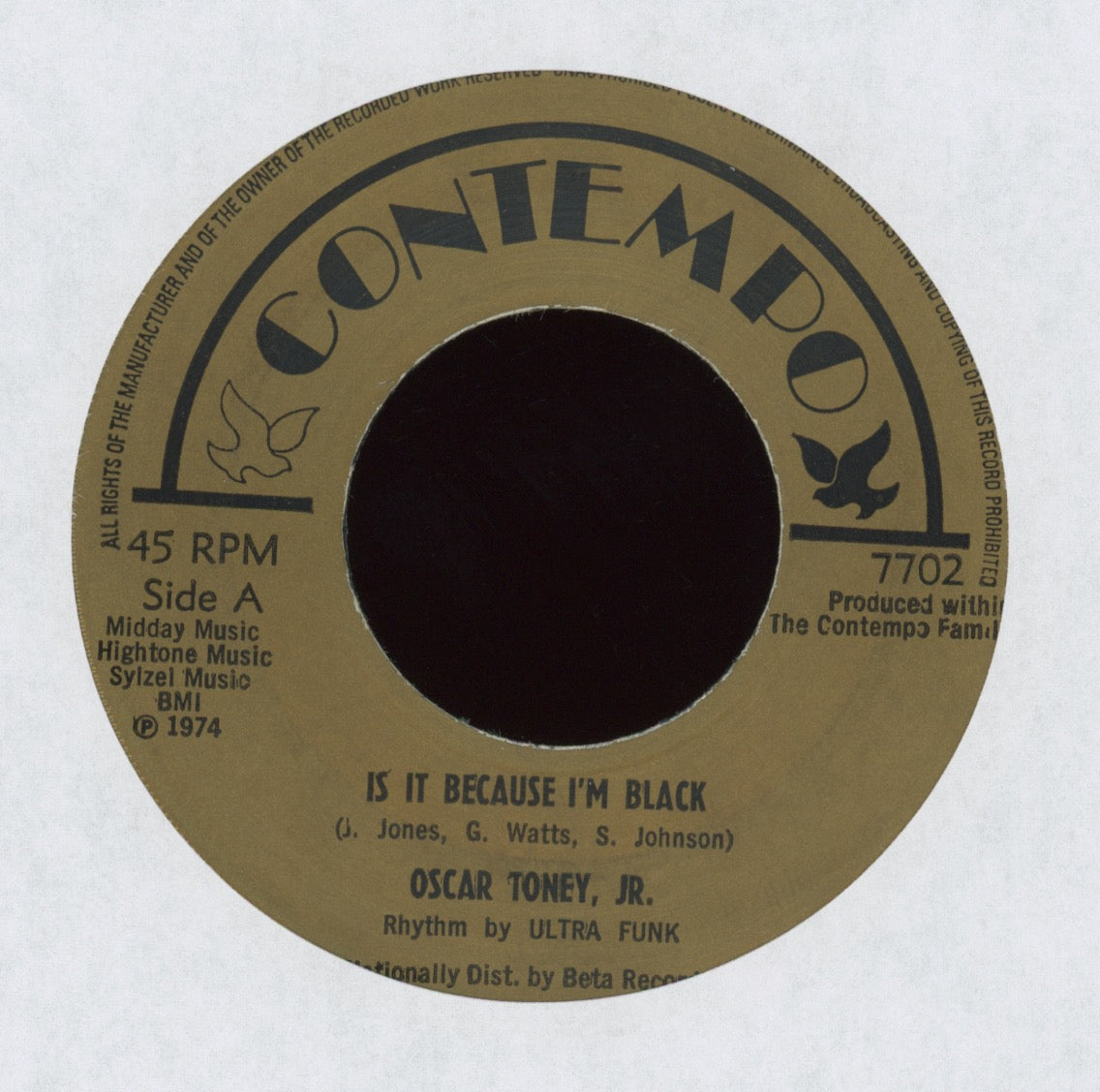 Oscar Toney Jr. - Is It Because I'm Black on Contempo Soul Funk 45