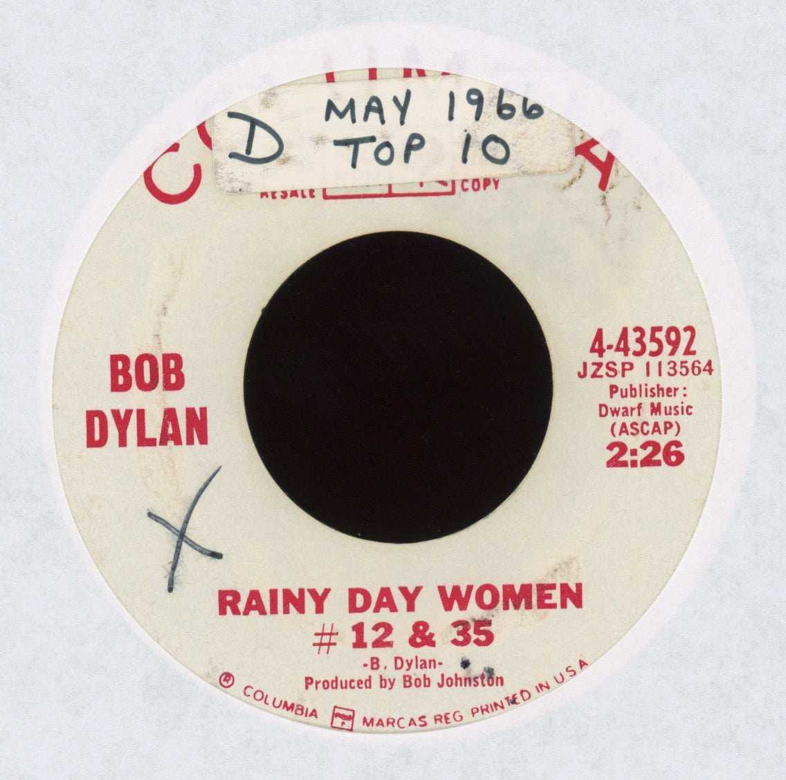 Bob Dylan - Rainy Day Women #12 & 35 on Columbia Promo Rock 45