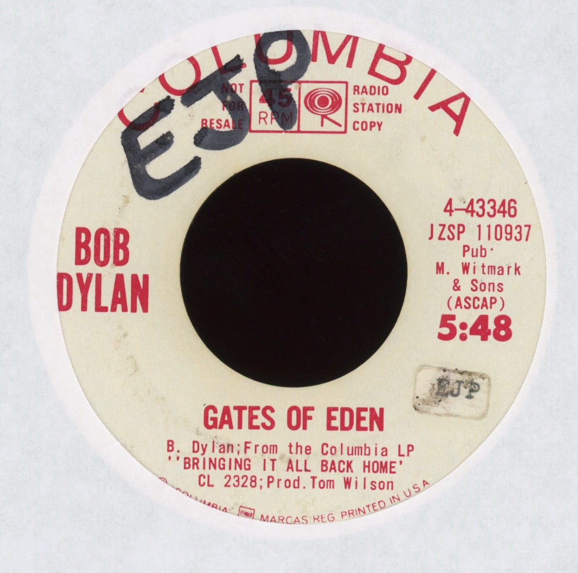 Bob Dylan - Like A Rolling Stone on Columbia Promo Rock 45