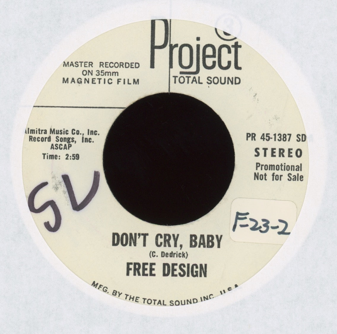 The Free Design - Don't Cry, Baby on Project 3 Promo Pop Psych 45