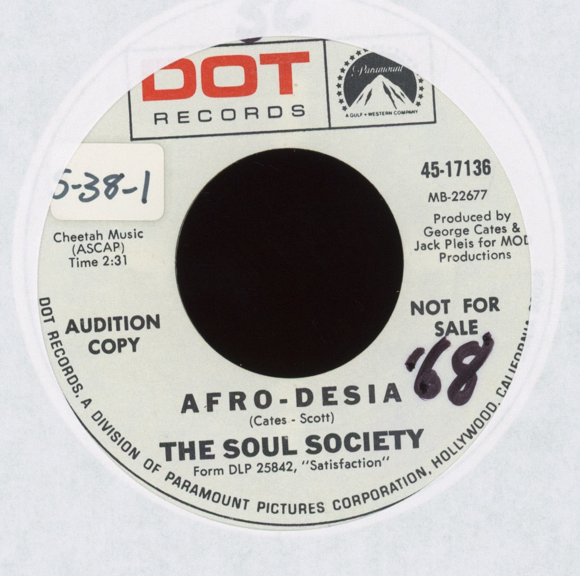 The Soul Society - Afro-Desia on Dot Promo Latin Soul 45