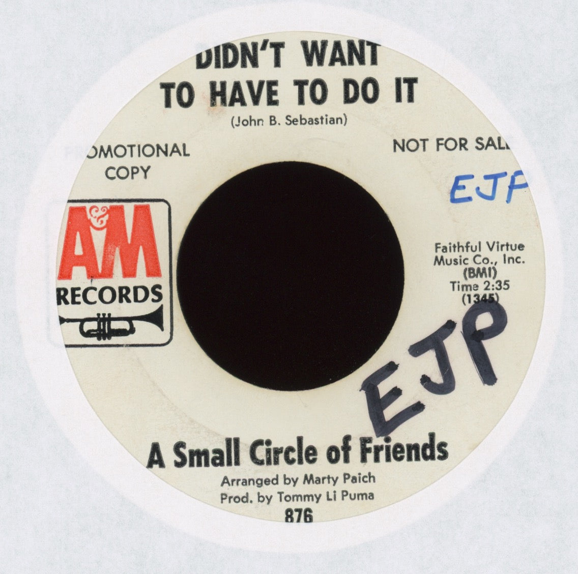 A Small Circle Of Friends - Can I Go on A&M Promo Pop Psych 45