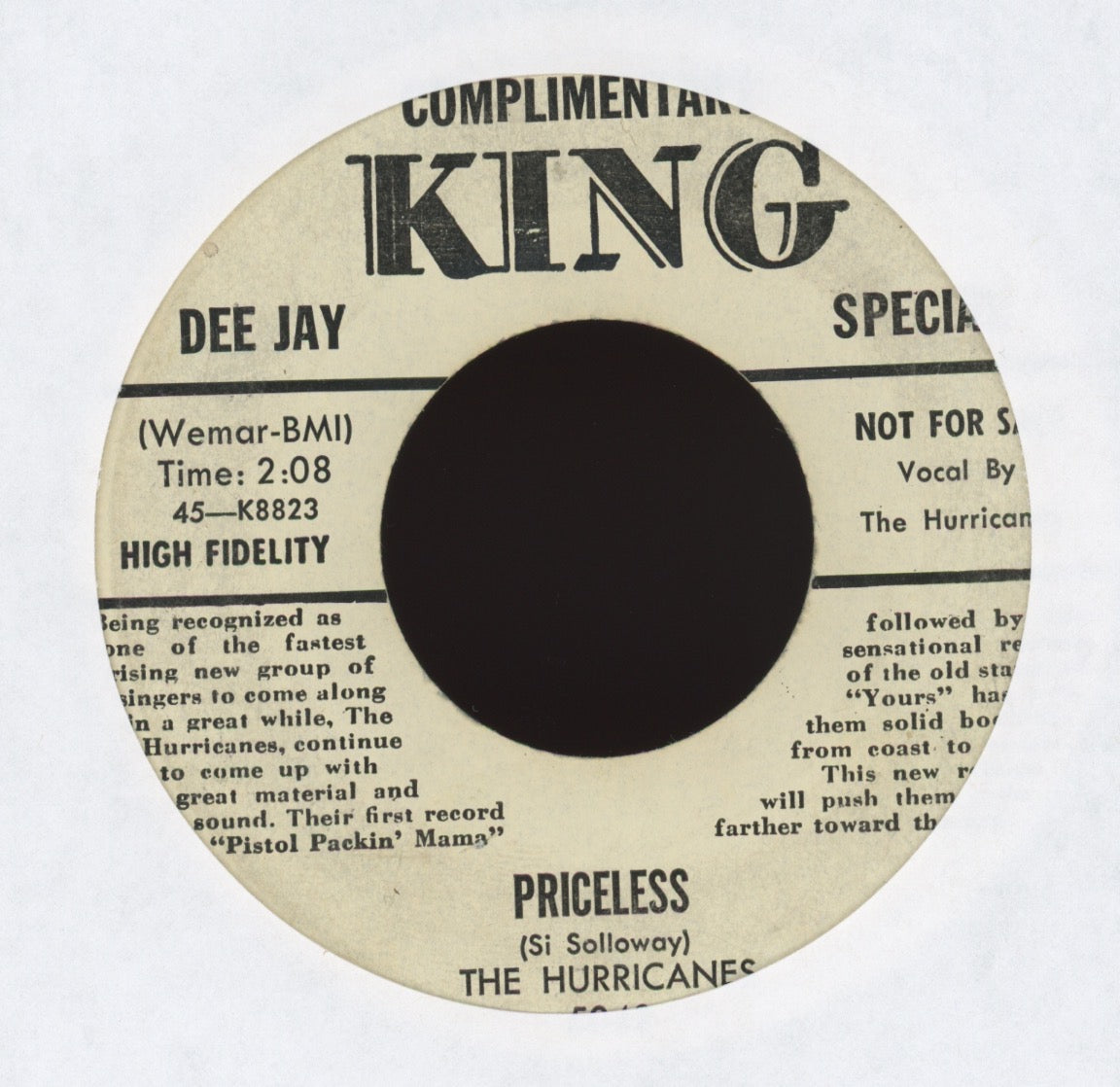 The Hurricanes - Priceless on King Bio Promo R&B Doo Wop 45