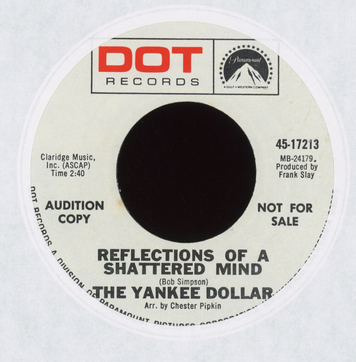The Yankee Dollar - Reflections Of A Shattered Mind on Dot Promo Psych 45