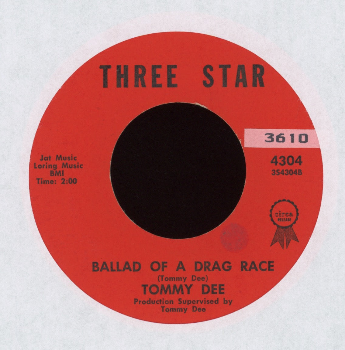 Tommy Dee - Ballad Of A Drag Race on Three Star Hot Rod Pop 45