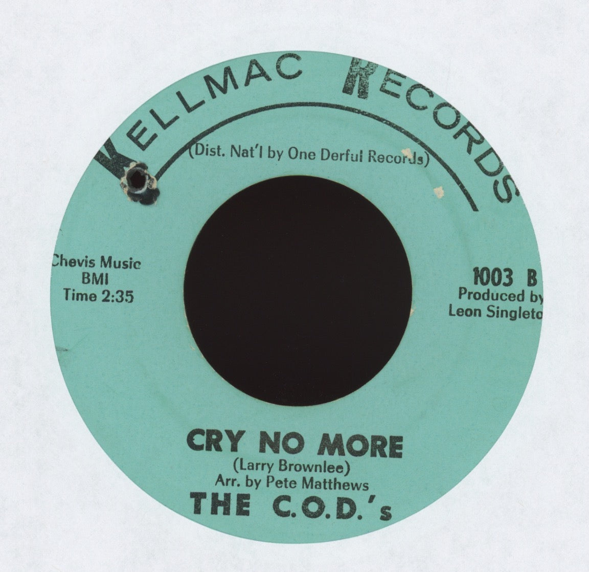 The C.O.D.'s - Cry No More on Kellmac Northern Soul 45