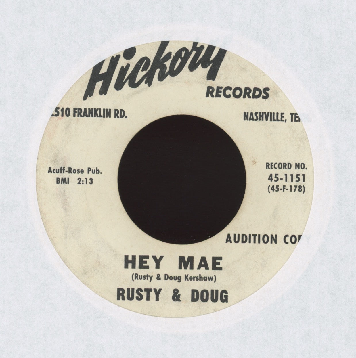 Rusty & Doug Kershaw - Hey Mae on Hickory Promo Rockabilly 45
