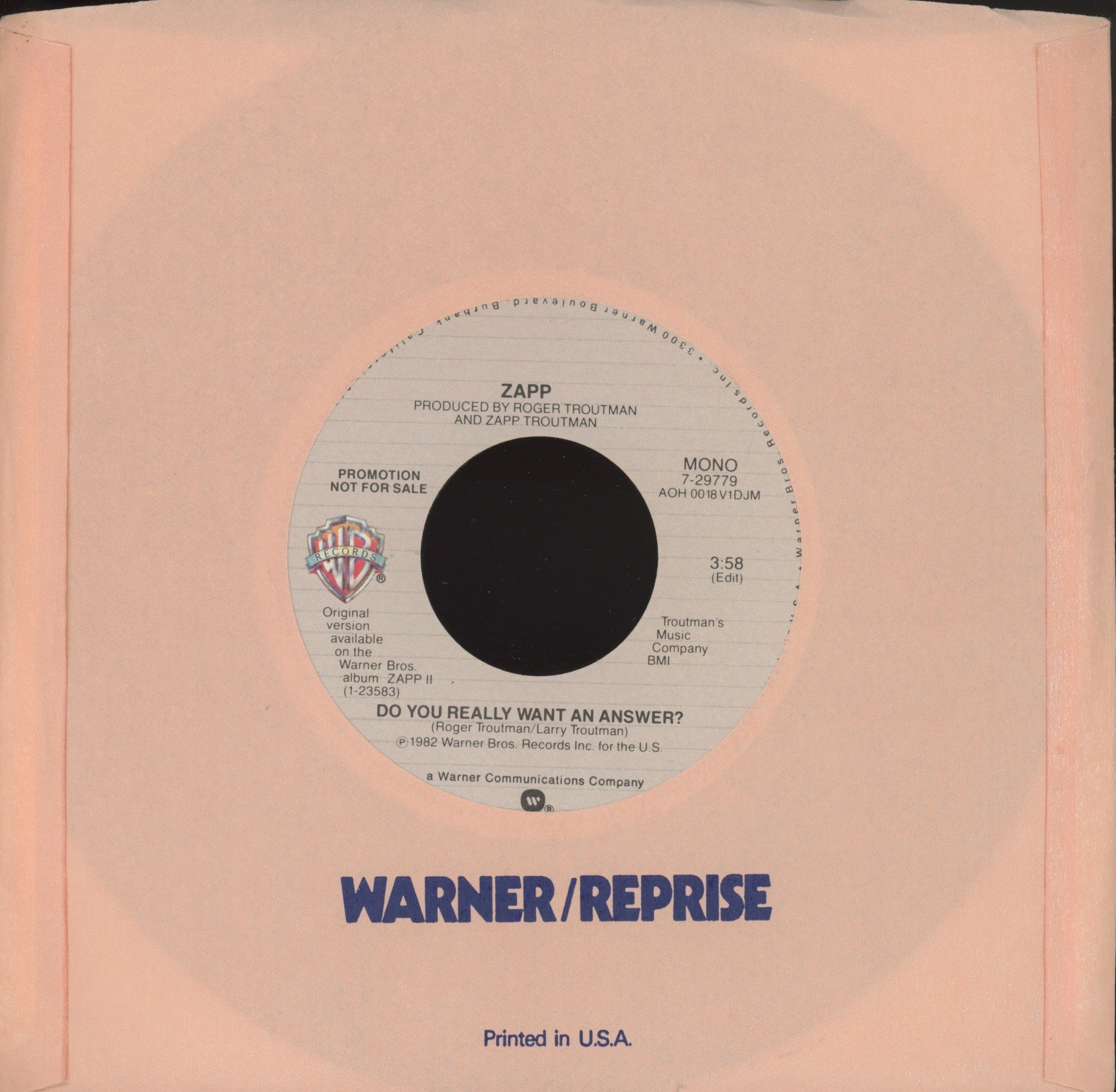 Zapp - Do You Really Want An Answer? on Warner Bros Modern Soul 45
