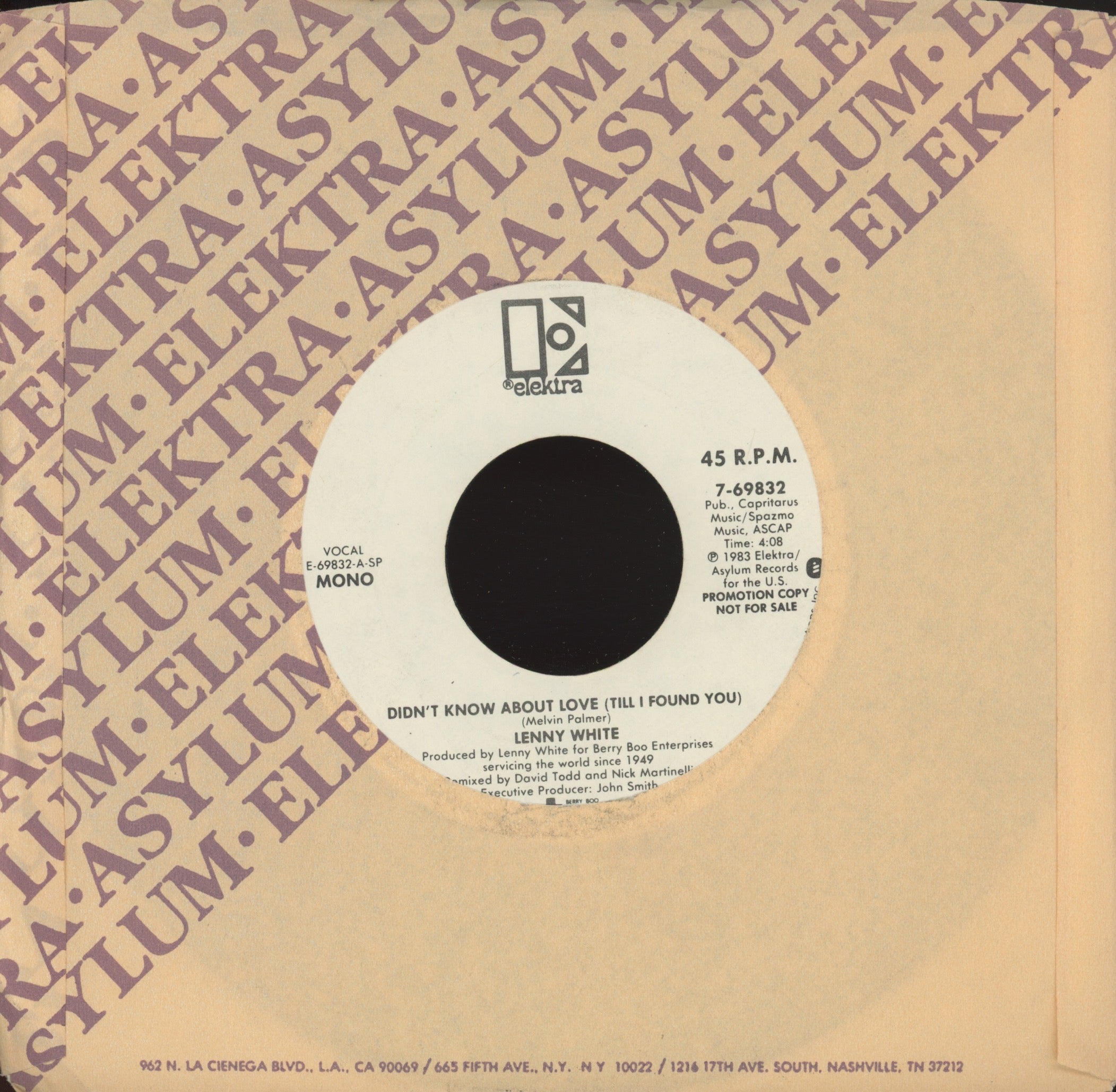 Lenny White - Didn't Know About Love (Till I Found You) on Elektra Promo Modern Soul 45