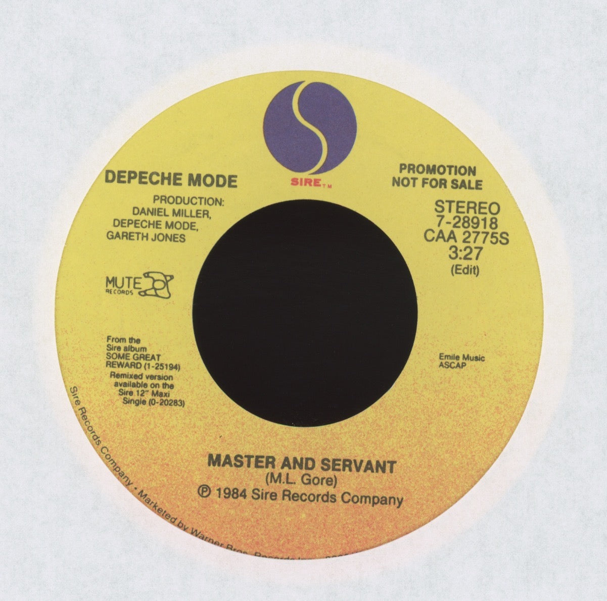 Depeche Mode - Master And Servant on Sire Promo 45