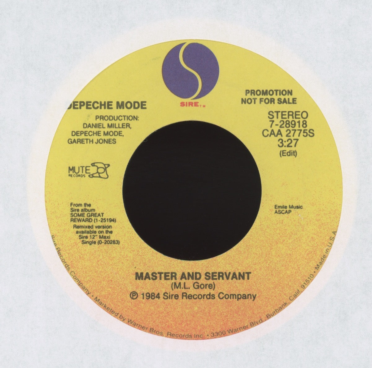 Depeche Mode - Master And Servant on Sire Promo 45