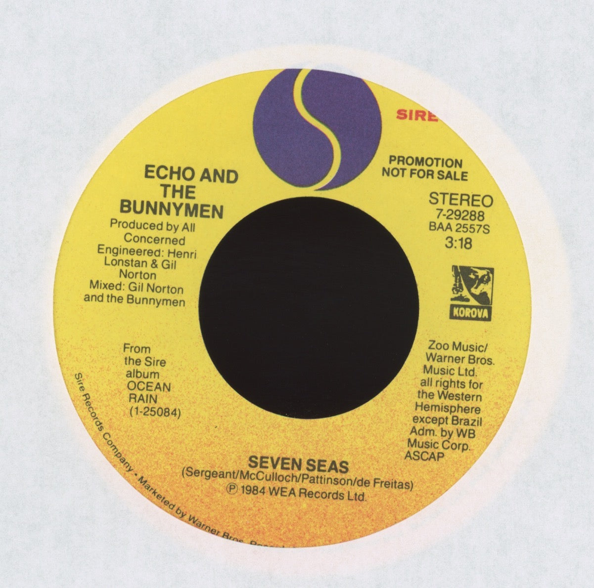 Echo & The Bunnymen - Seven Seas on Sire Promo 45