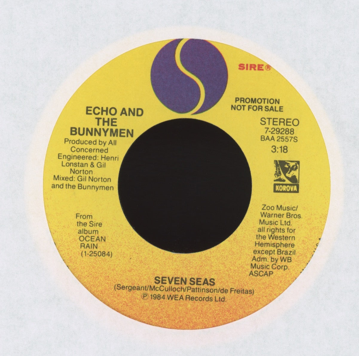 Echo & The Bunnymen - Seven Seas on Sire Promo 45