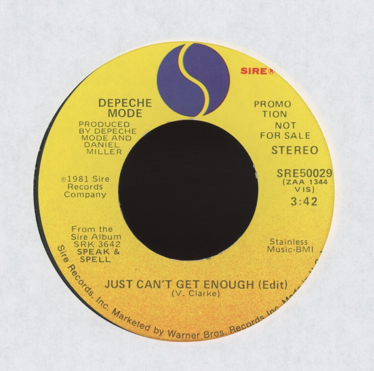 Depeche Mode - Just Can't Get Enough on Sire Promo 45