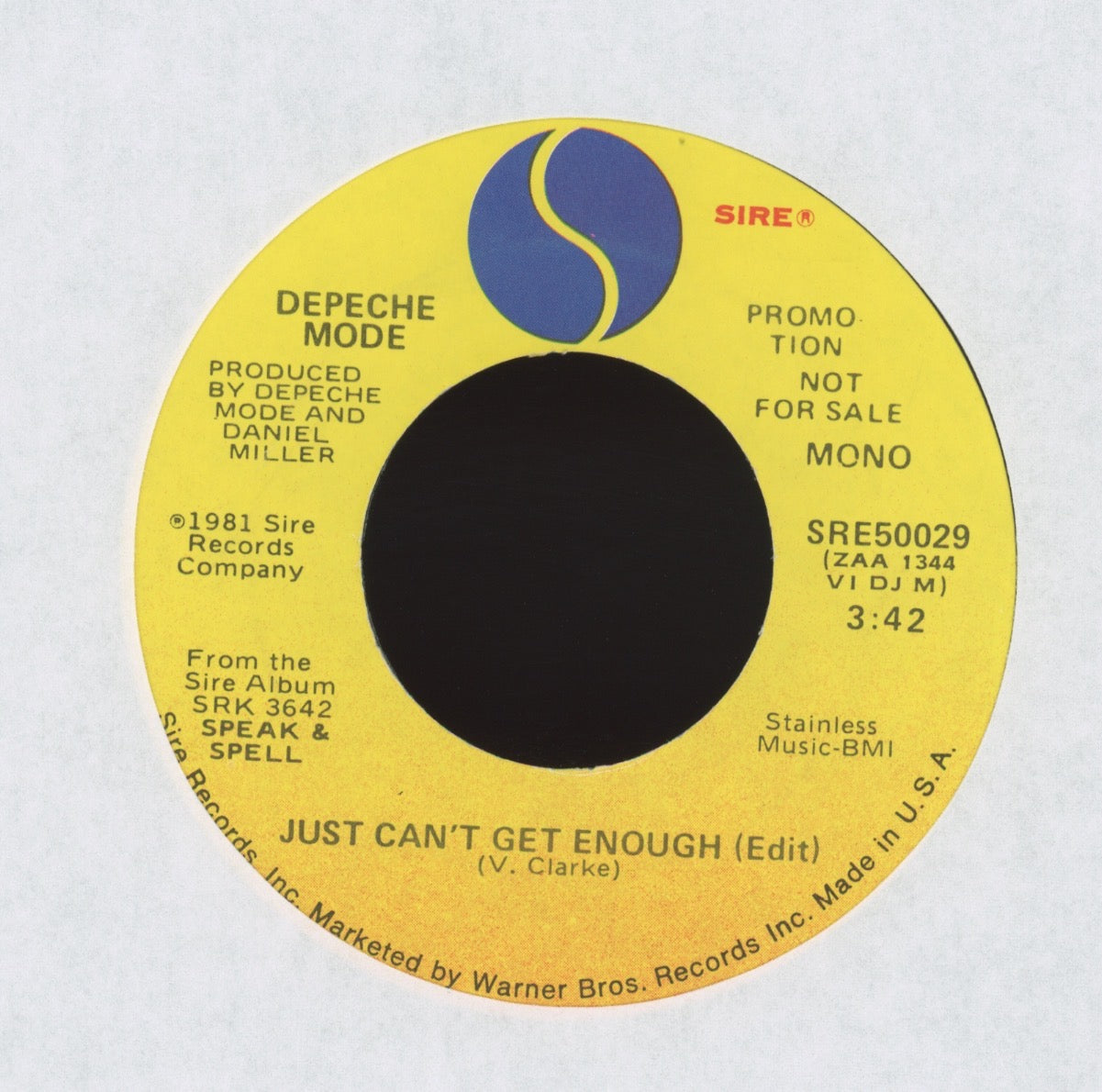 Depeche Mode - Just Can't Get Enough on Sire Promo 45