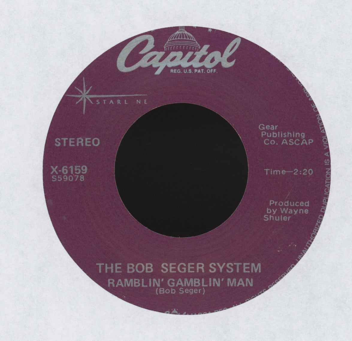 Bob Seger System - Ramblin' Gamblin' Man / 2 + 2 = ? on Capitol Reissue Garage Rock 45