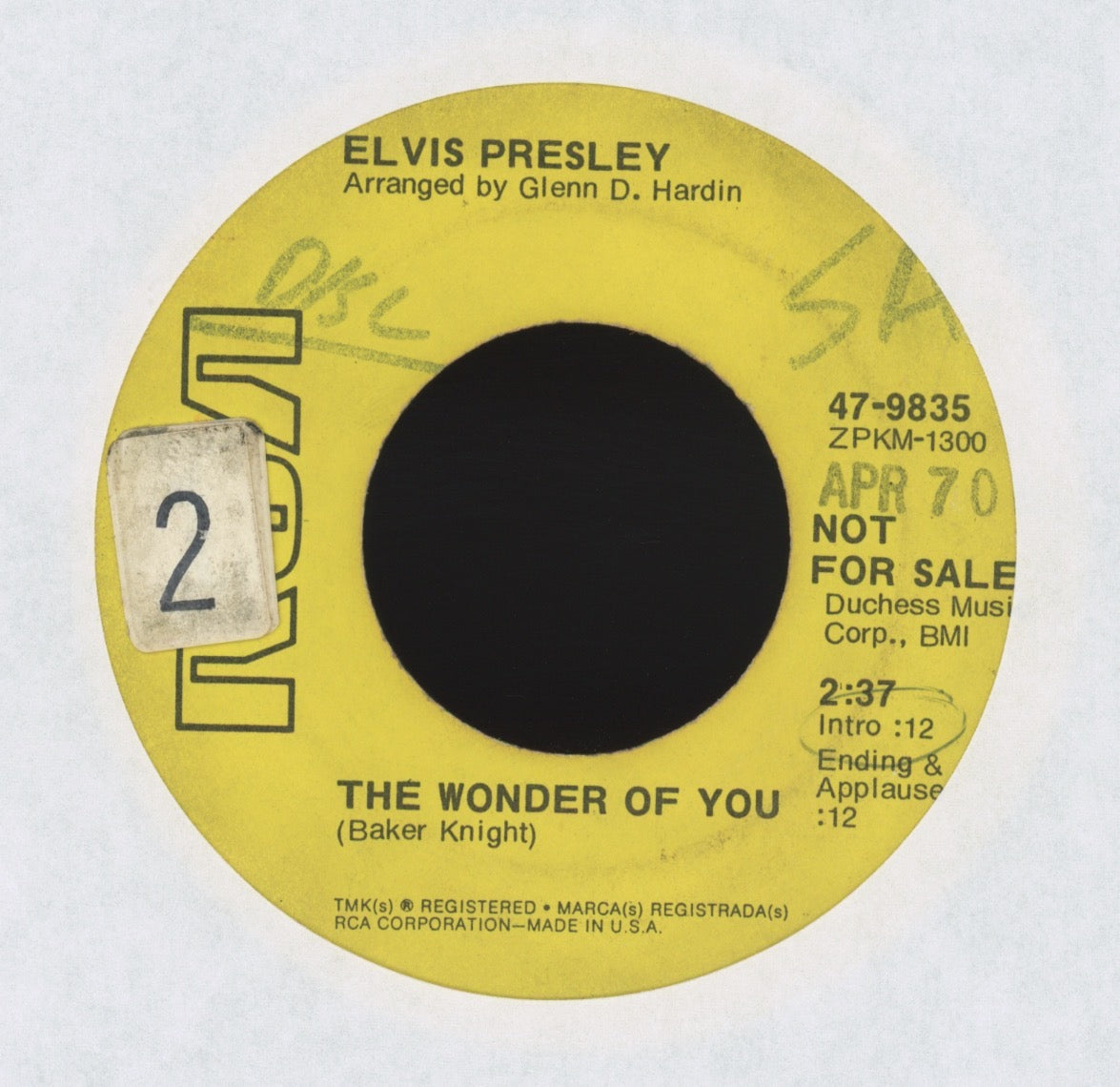 Elvis Presley - The Wonder Of You / Mama Liked The Roses on RCA Promo 45