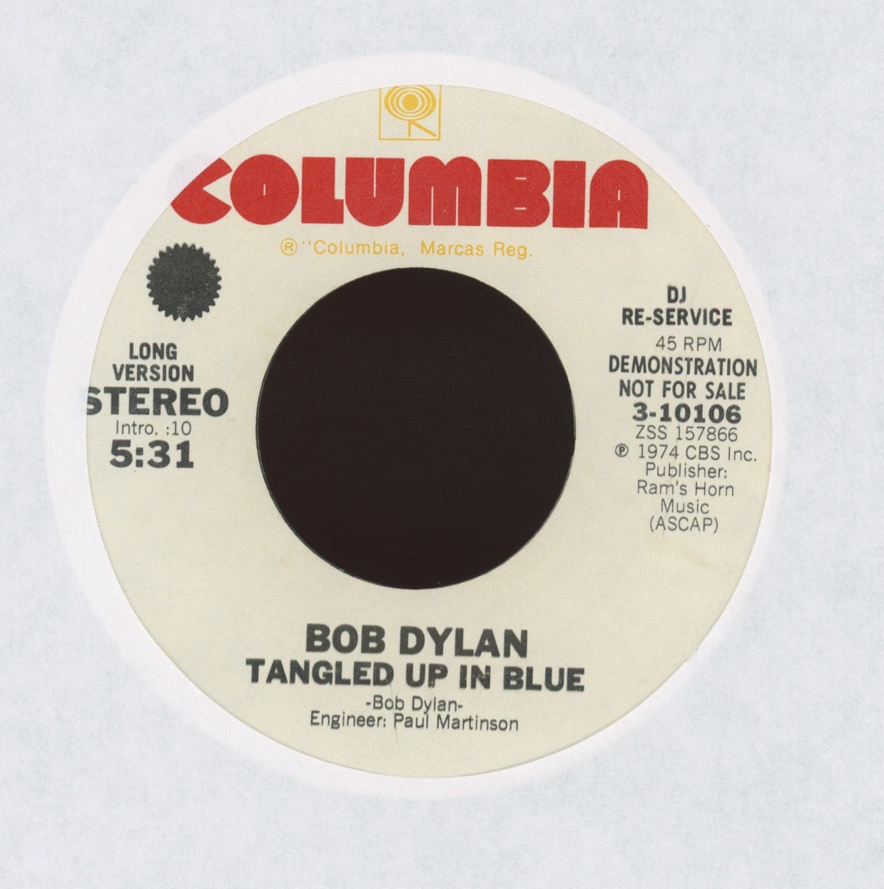 Bob Dylan - Tangled Up In Blue on Columbia Promo 45