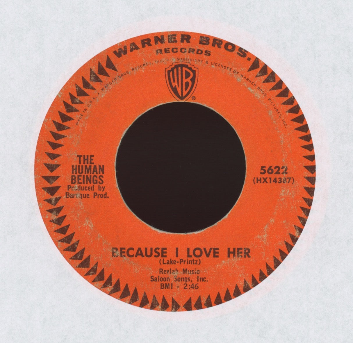 The Human Beings - Because I Love Her on Warner Bros Garage 45