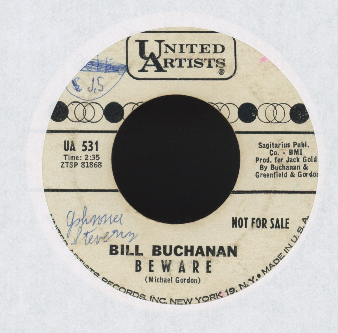 Bill Buchanan - Beware on United Artists Promo Halloween Horror 45