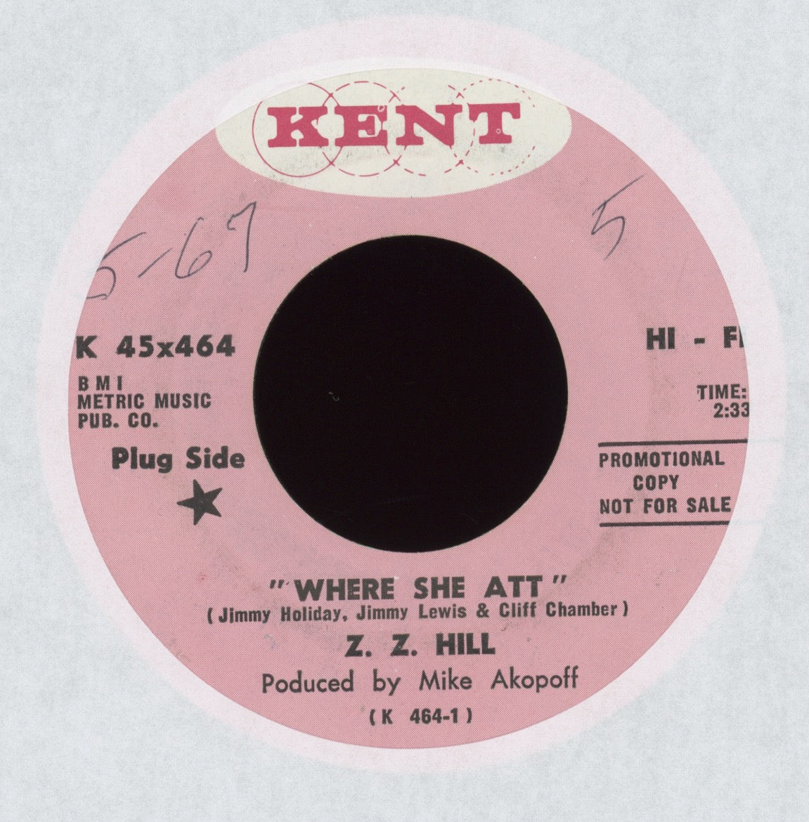 Z.Z. Hill - Where She Att on Kent Promo Northern Soul 45