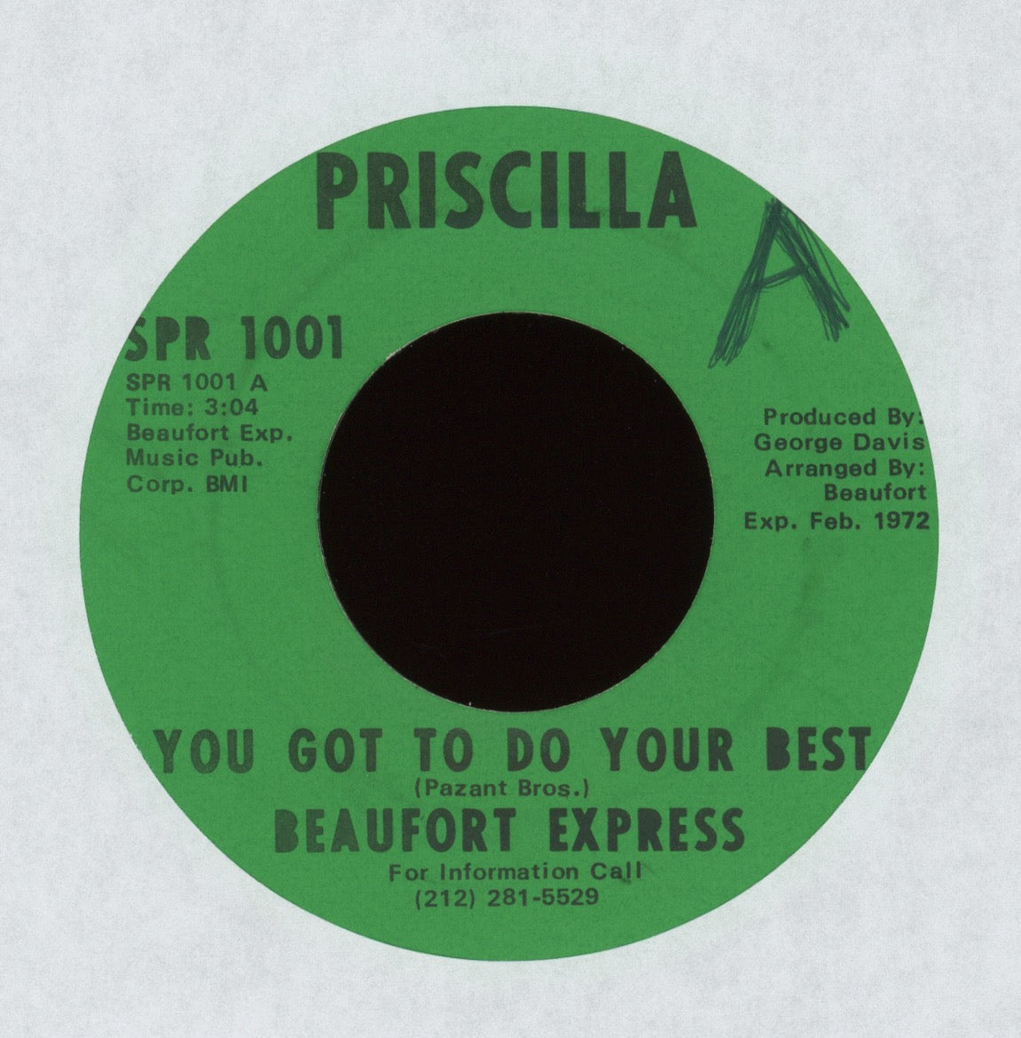 The Beaufort Express - You Got To Do Your Best on Priscilla Funk 45