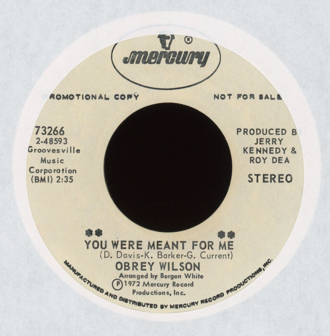 Obrey Wilson - You Were Meant For Me on Mercury Promo Northern Soul 45