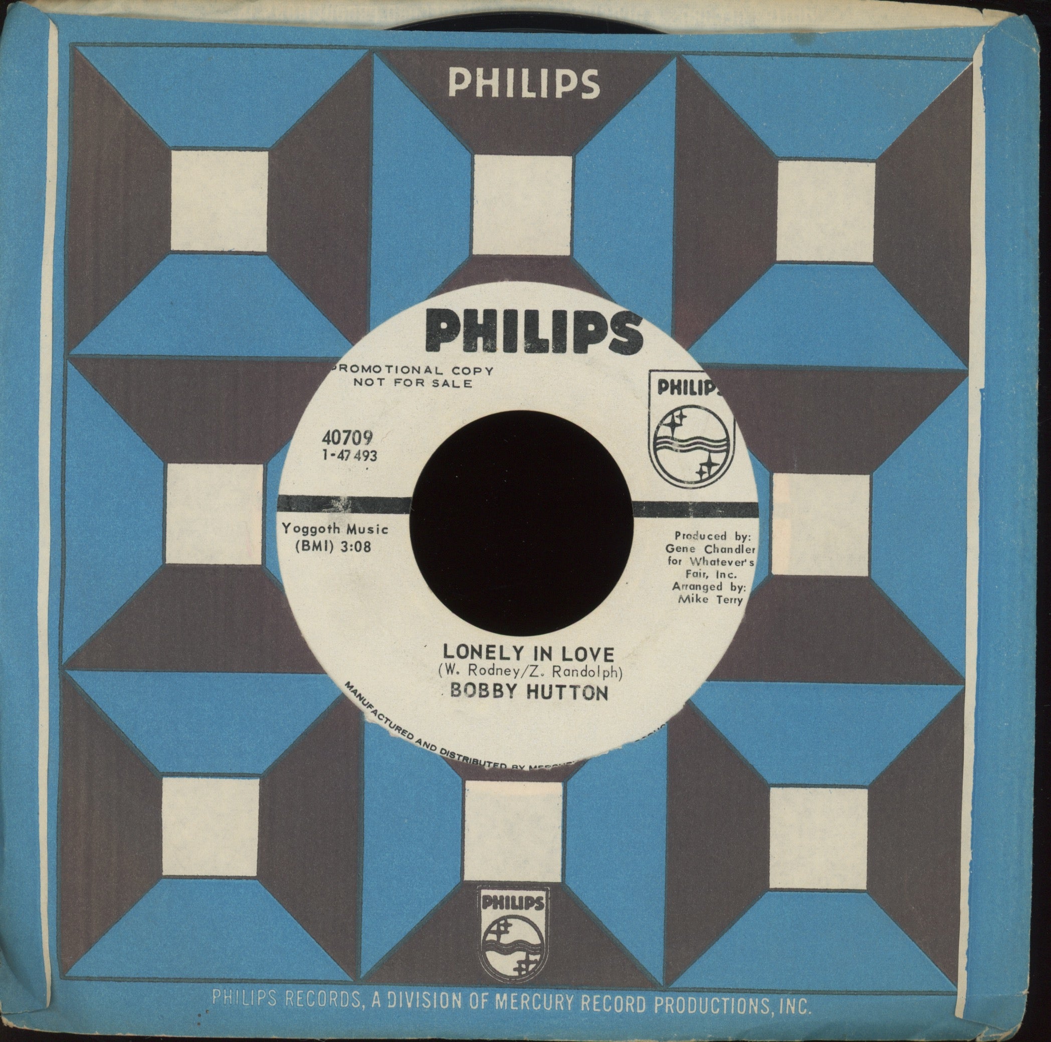 Bobby Hutton - Lonely In Love on Philips Promo Northern Soul 45