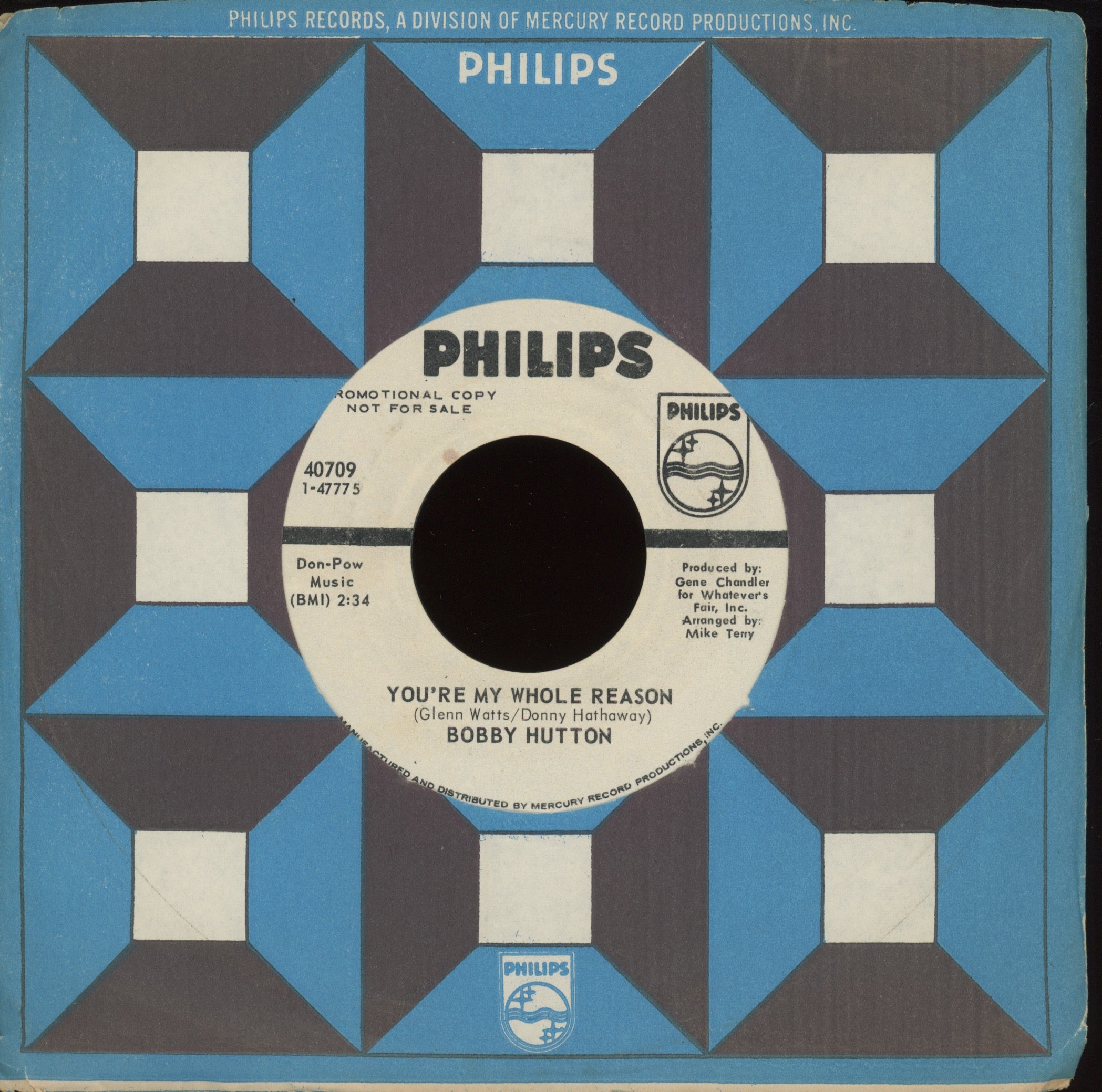 Bobby Hutton - Lonely In Love on Philips Promo Northern Soul 45