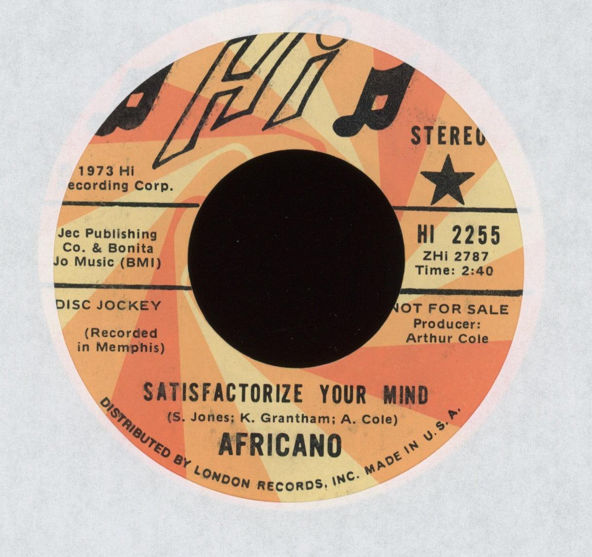 Africano - Satisfactorize Your Mind on Hi Promo 70s Soul Funk 45