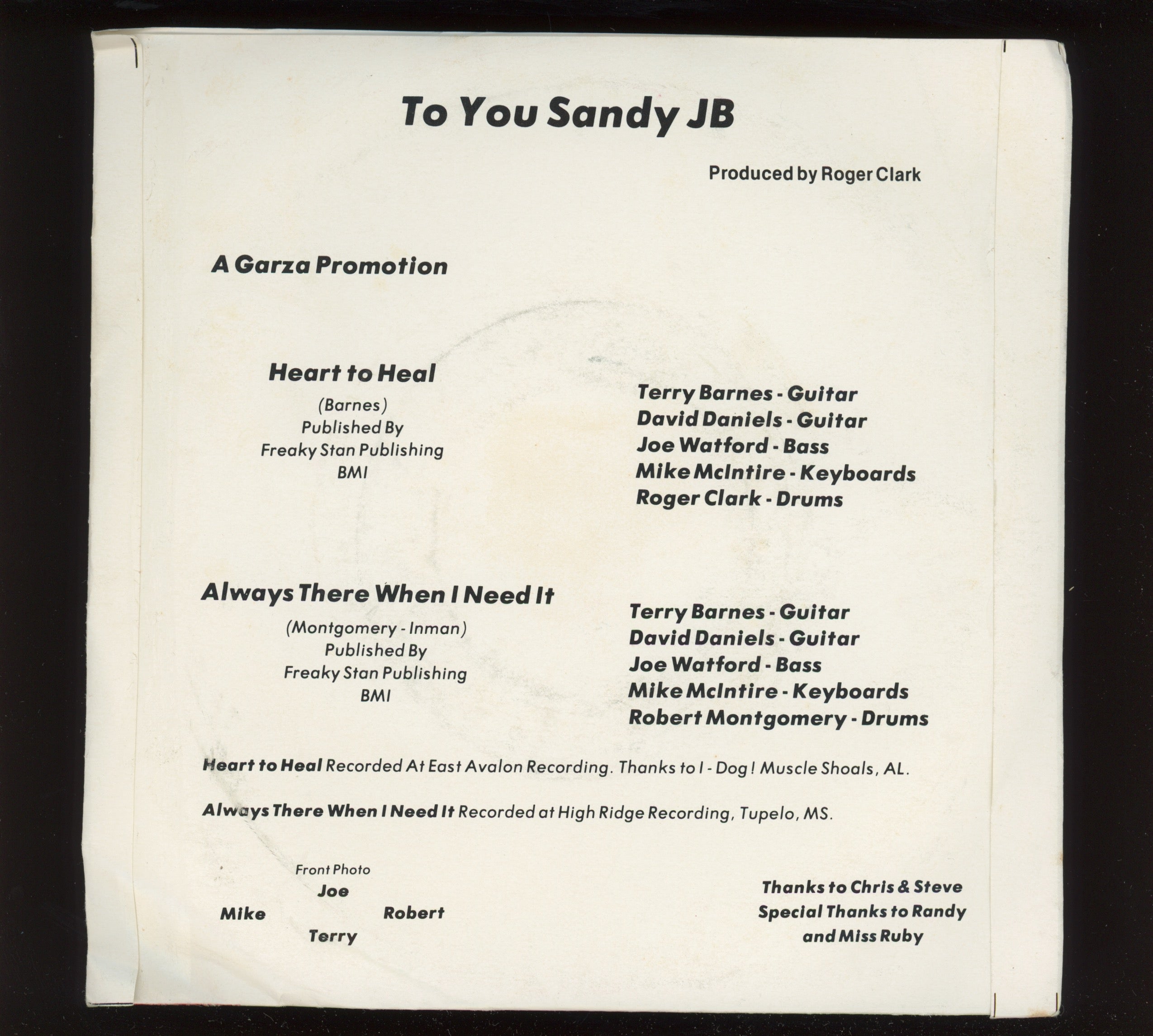 The Juby Johns - Always There When I Need It on Roberts AOR Hard Rock 45 With Picture Sleeve