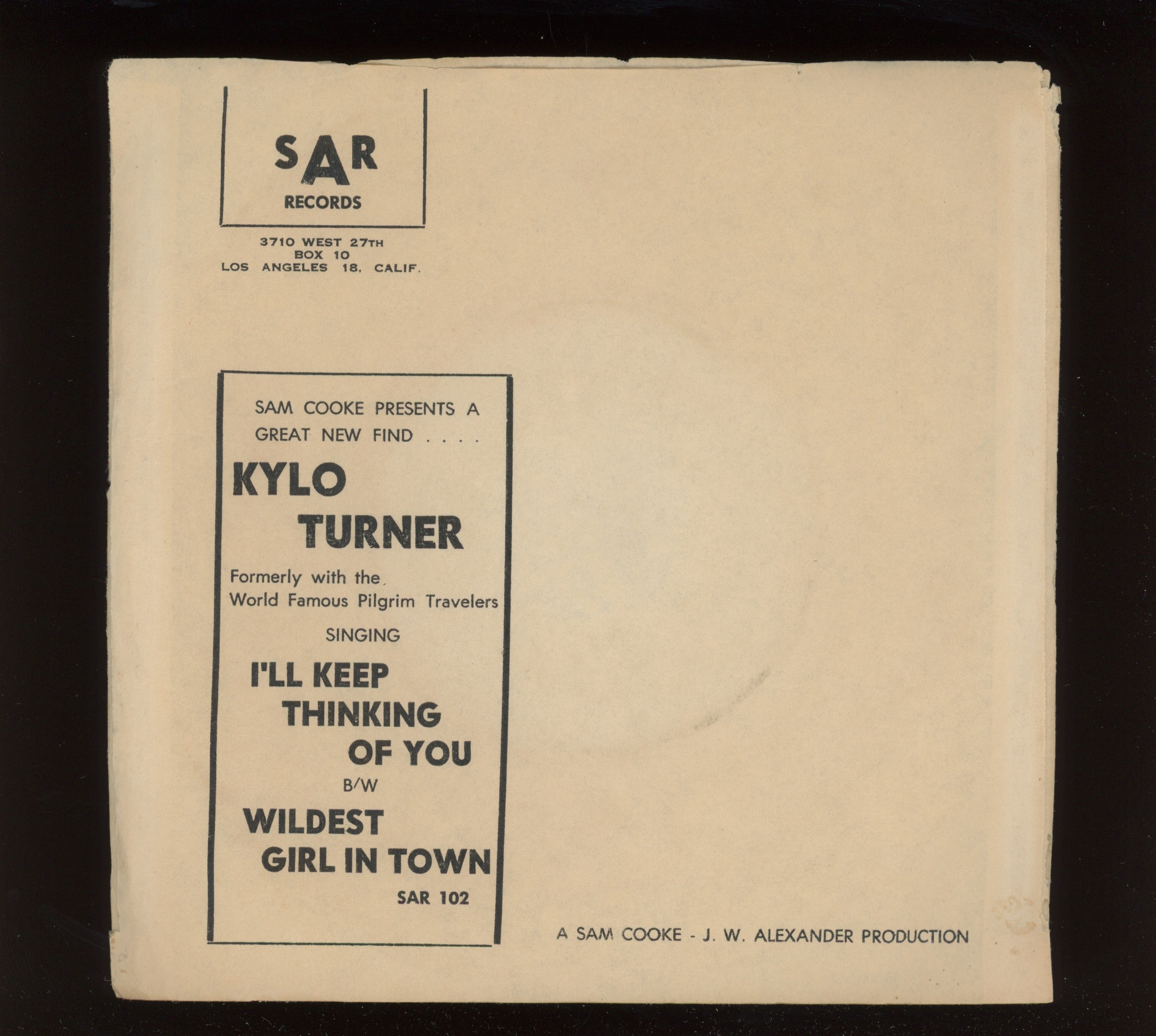 Kylo Turner - I'll Keep Thinking Of You on SAR Promo Northern Soul Popcorn With Rare Pic Sleeve and Insert