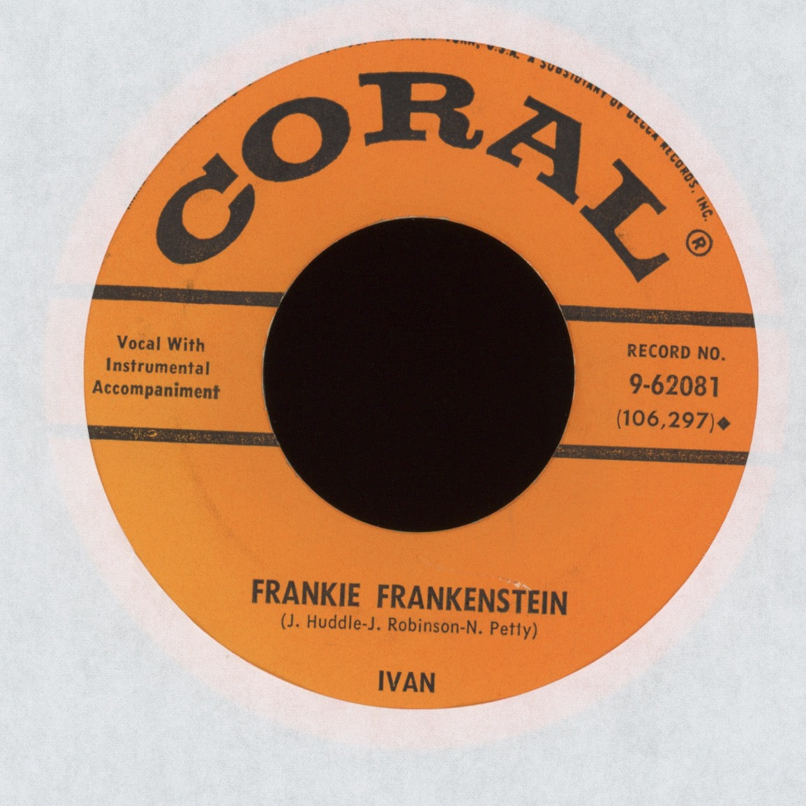 Ivan - Frankie Frankenstein / That'll Be Alright on Coral Halloween Horror Rockabilly 45