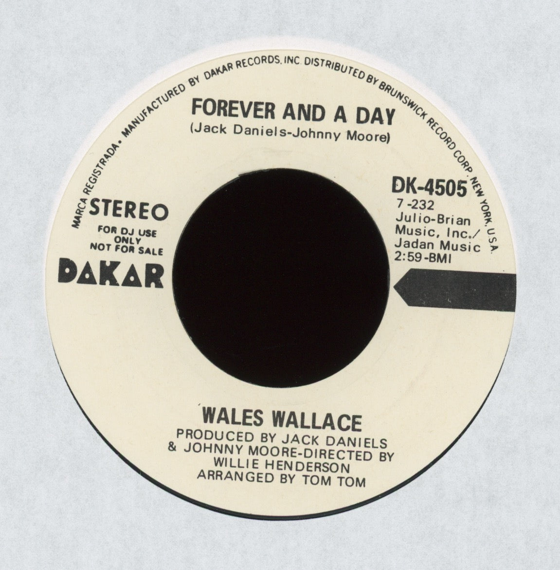 Wales Wallace - Forever And A Day on Brunswick Promo Crossover Soul 45