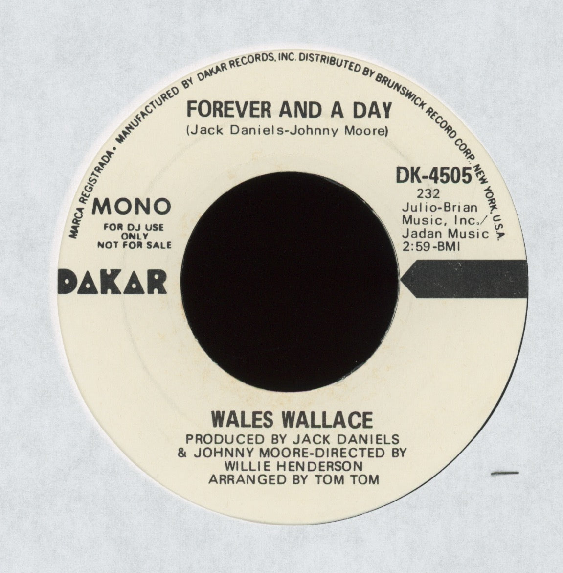 Wales Wallace - Forever And A Day on Brunswick Promo Crossover Soul 45