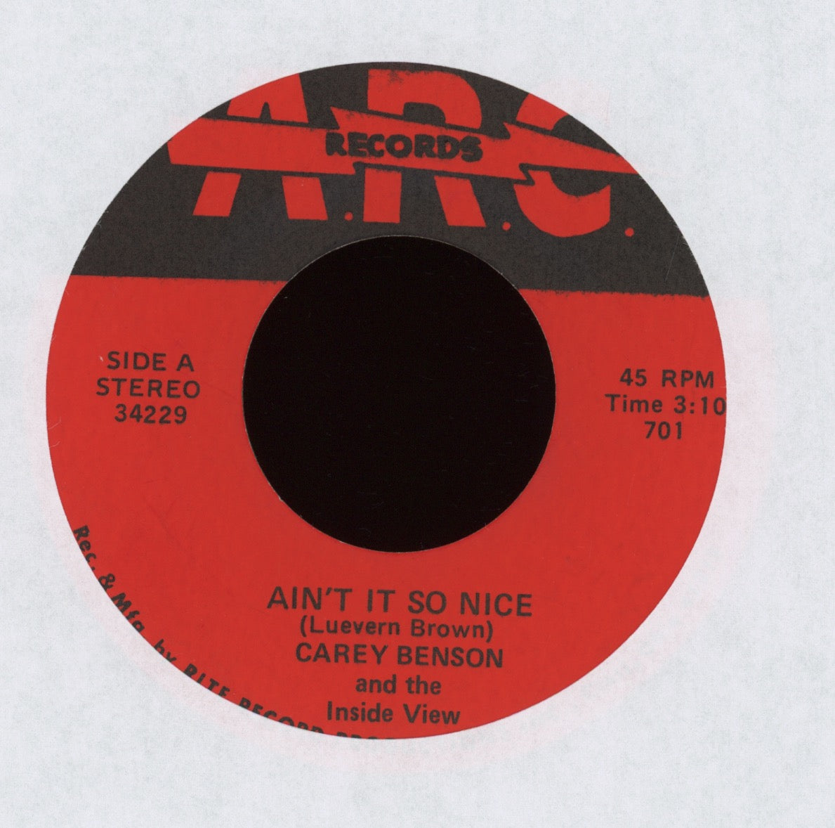 Carey Benson And The Inside View - Ain't It So Nice / Chris Jam on ARC Funk 45
