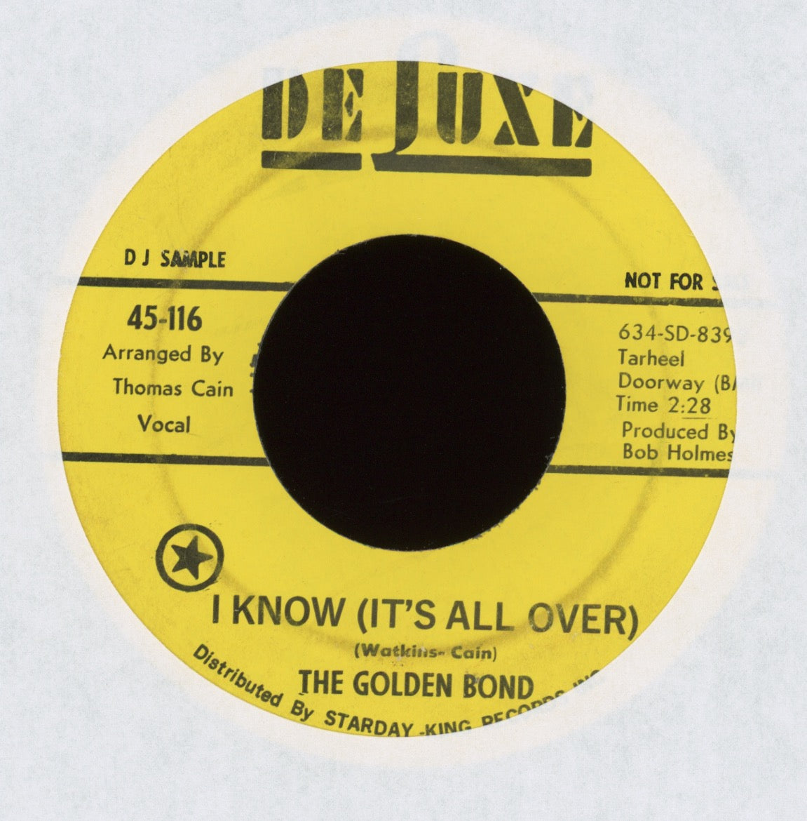 The Golden Bond - I Know (It's All Over) on DeLuxe Promo Sweet Soul 45