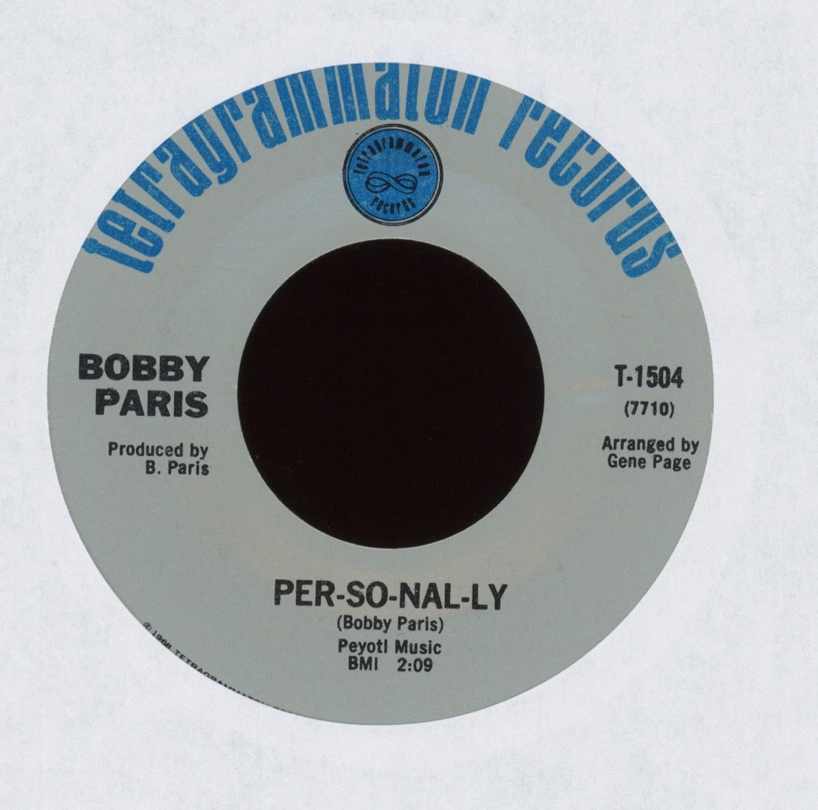 Bobby Paris - Per-So-Nal-Ly on Tetragrammaton Northern Soul 45