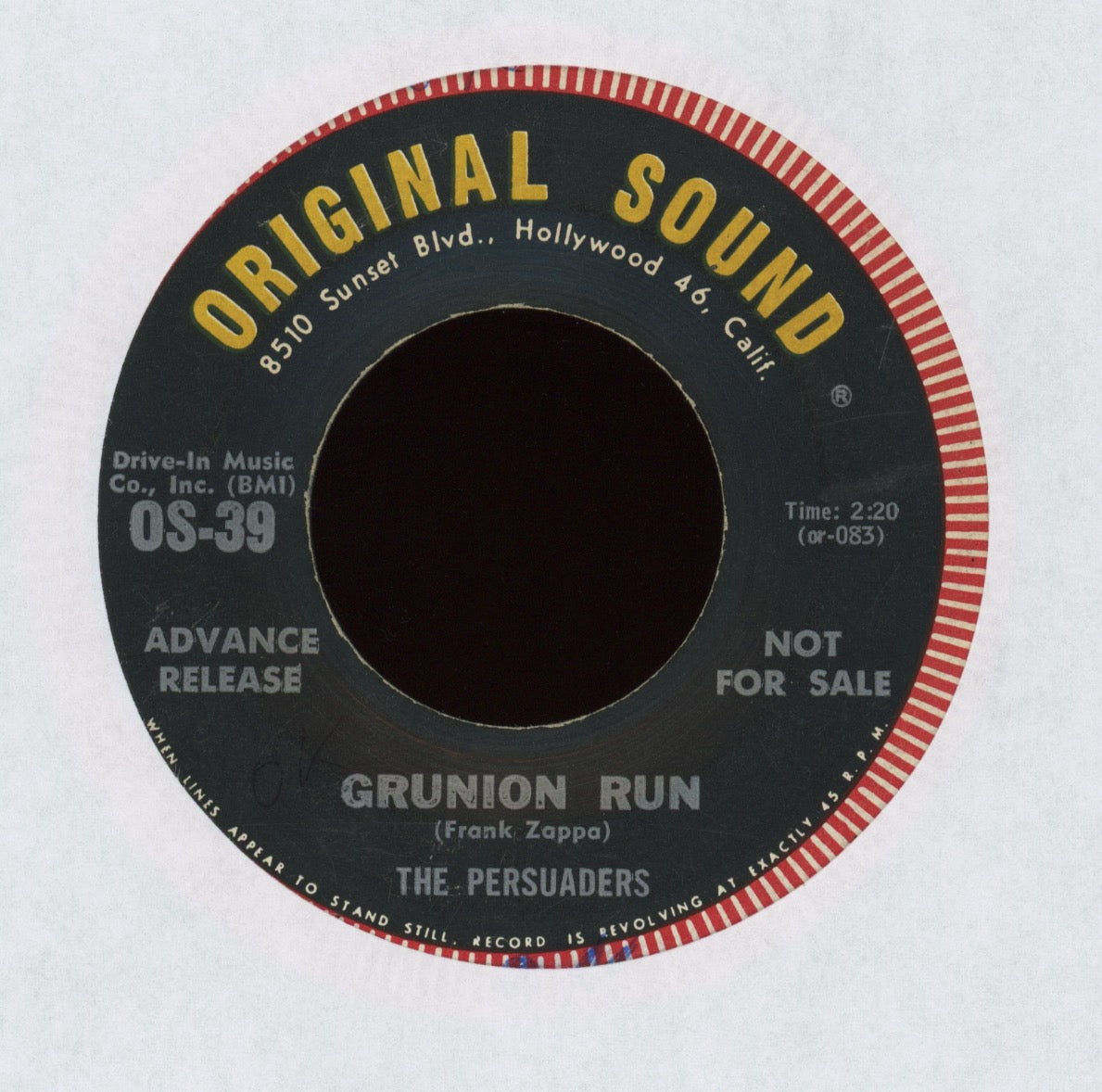 The Hollywood Persuaders - Tijuana Surf / Grunion Run on Original Sound Promo Surf 45 Frank Zappa