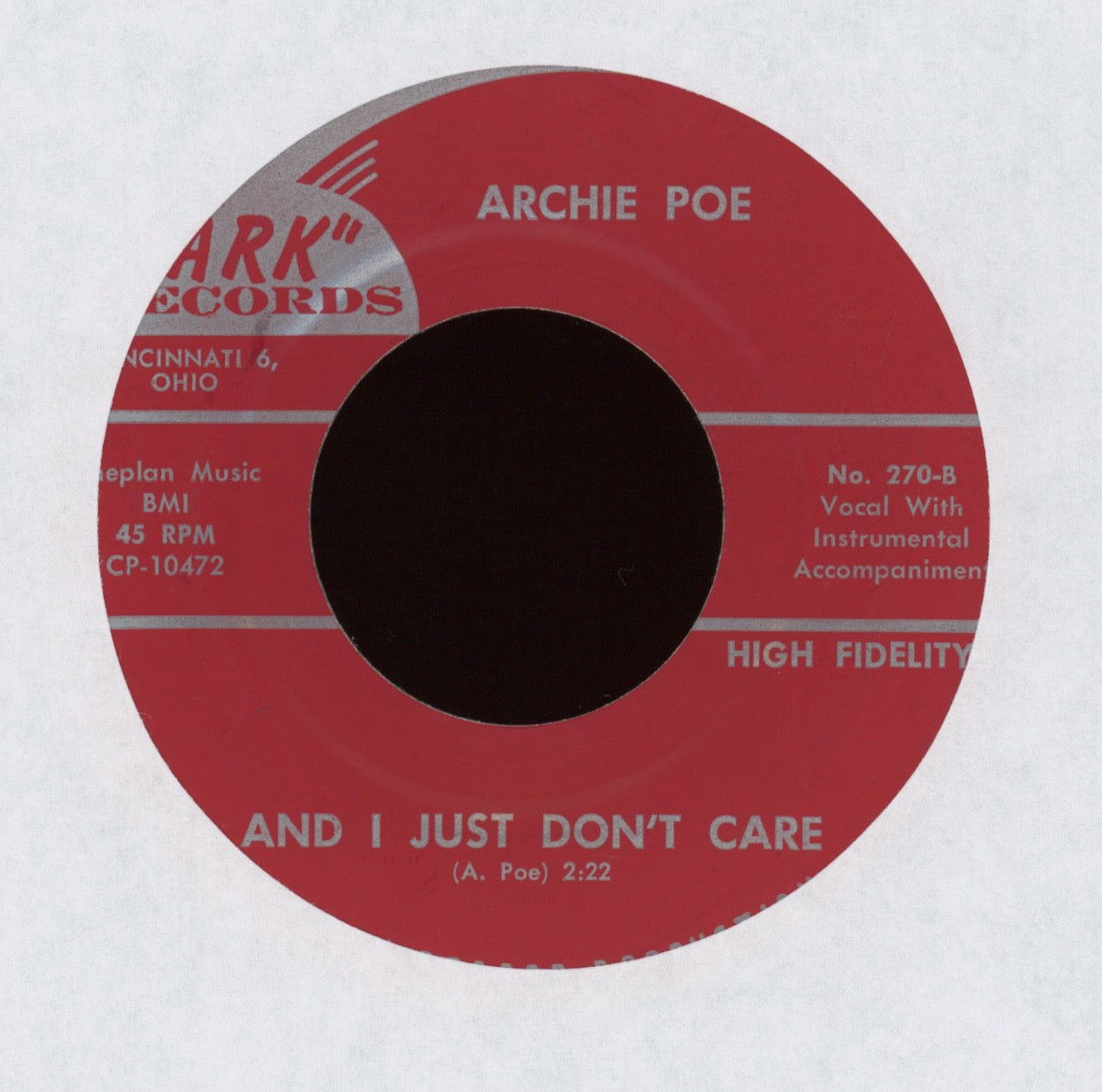 Archie Poe - Honey' Come On Home on Ark Country Bop 45