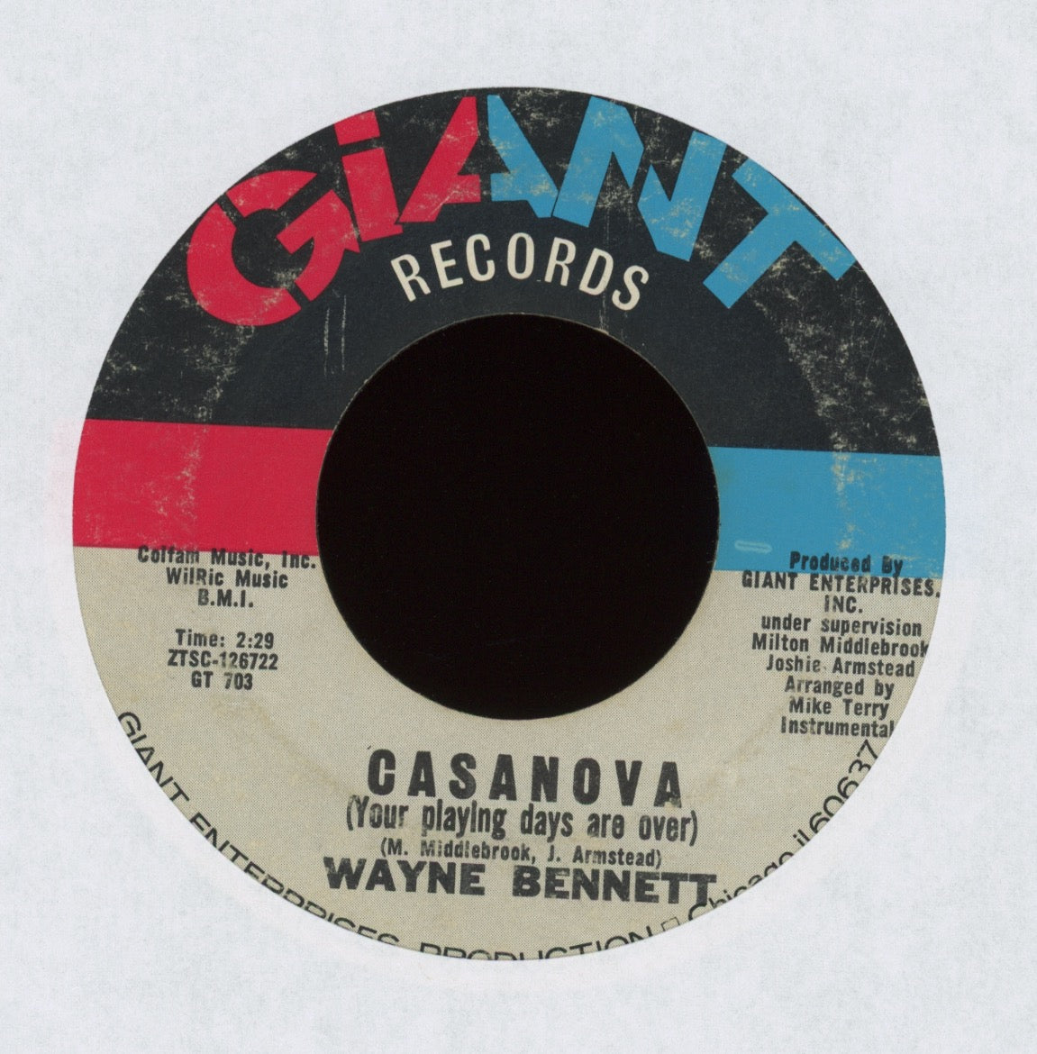 Wayne Bennett - Casanova (Your Playing Days Are Over) on Giant Northern Soul Funk 45