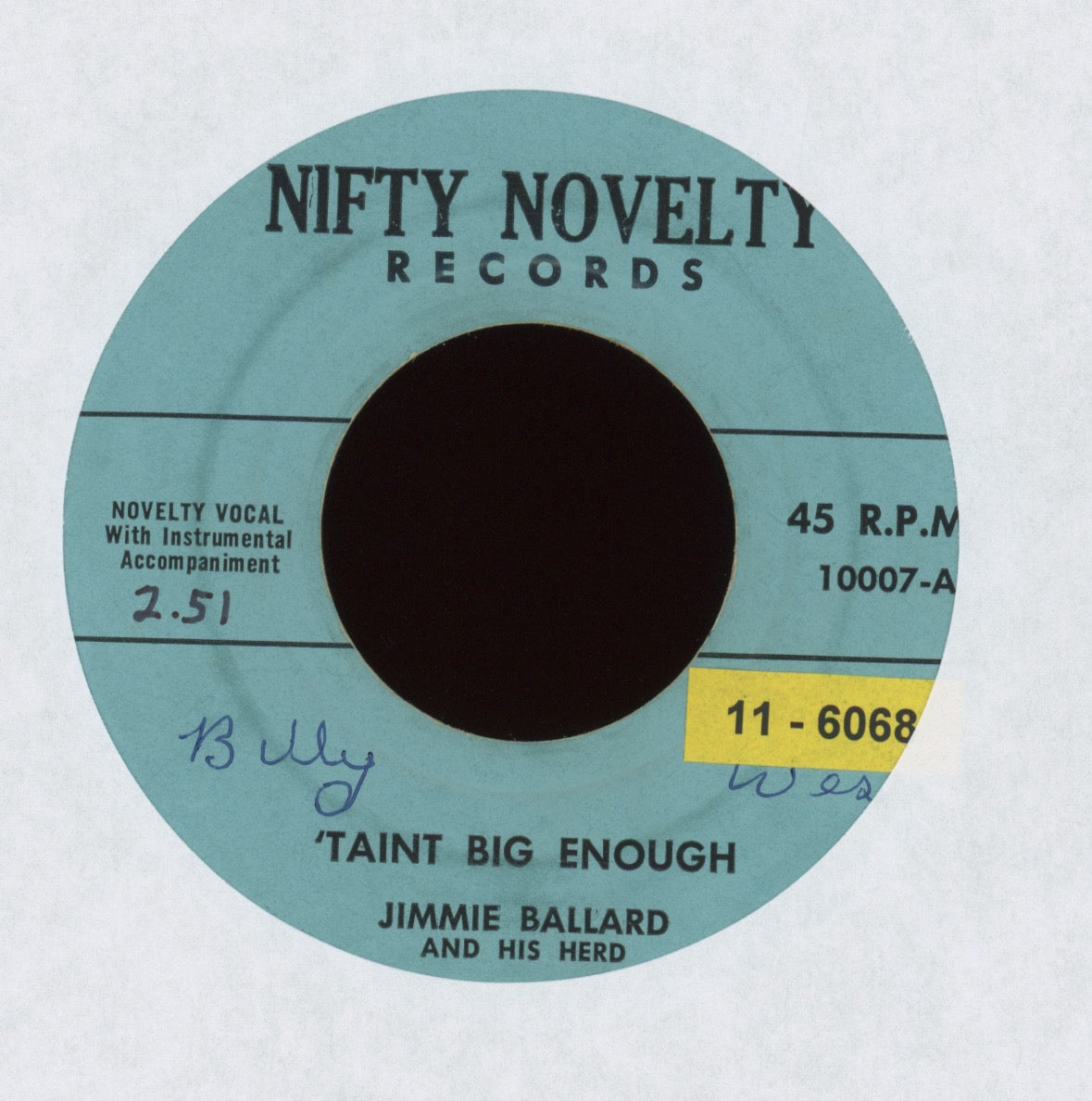 Jimmie Ballard - 'Taint Big Enough / Take Your Finger Out Of It on Nifty Novelty Dirty Country Bop 45