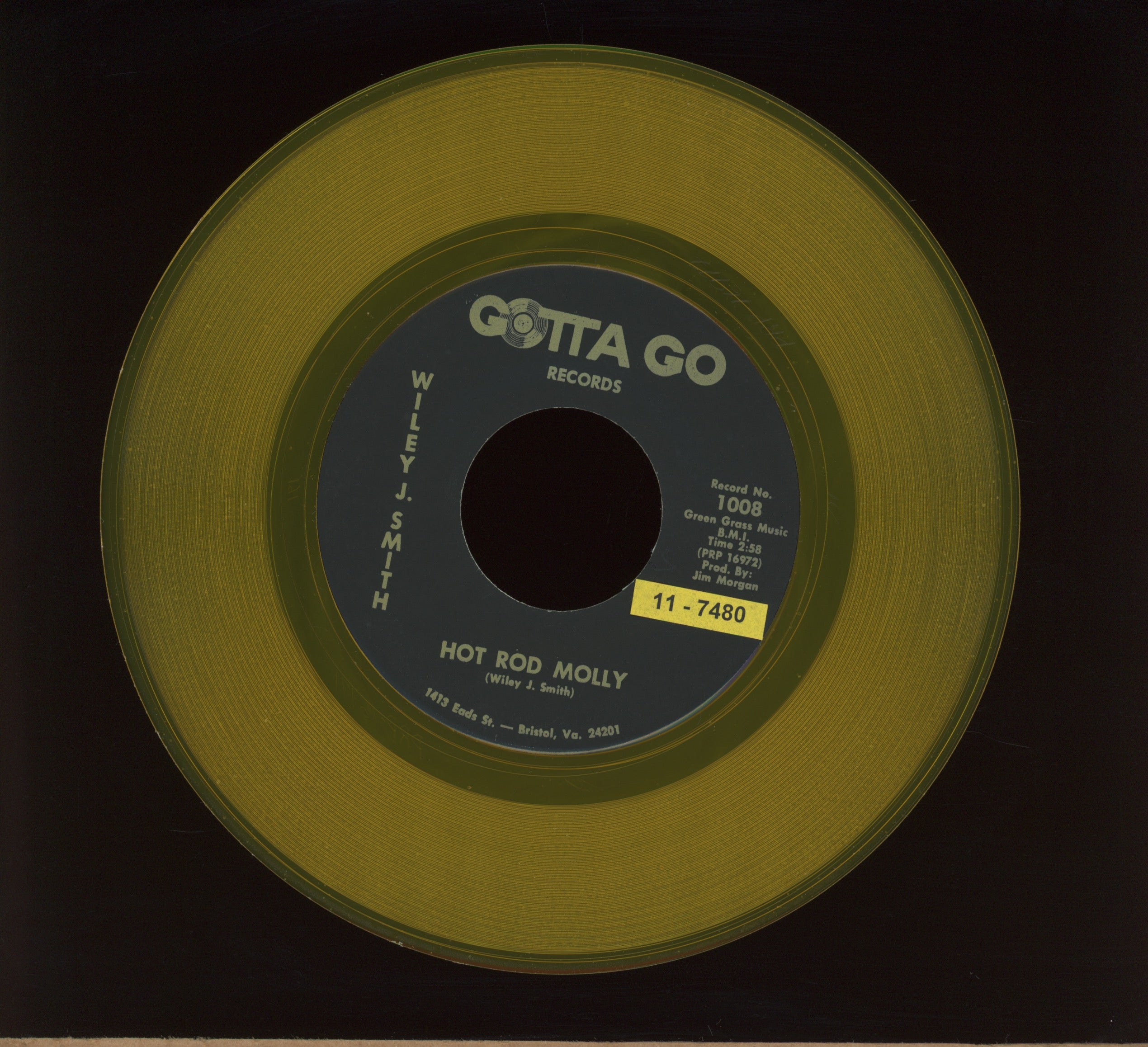 Wiley J. Smith - Hot Rod Molly on Gotta Go Yellow Vinyl Country Bop 45