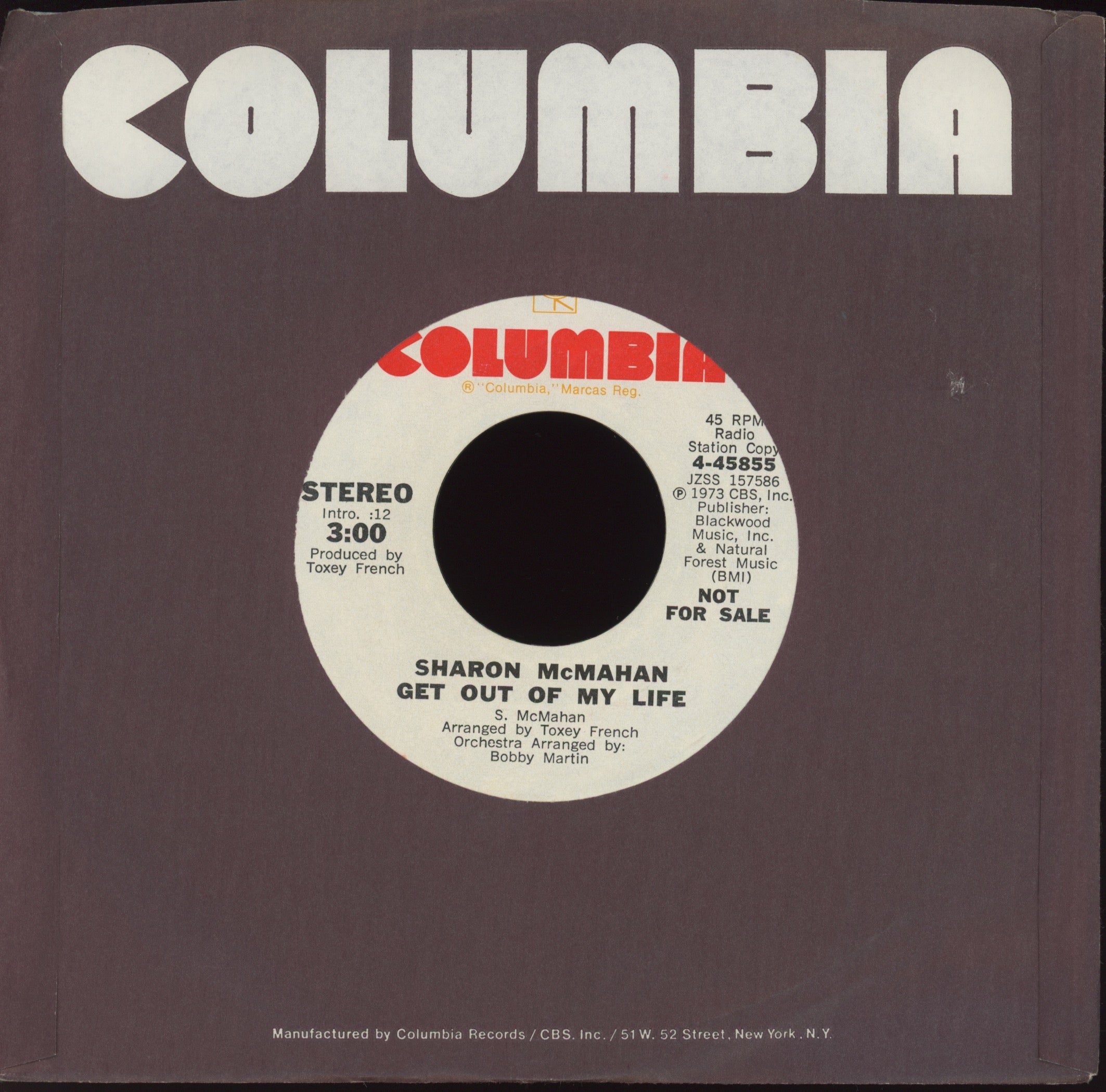 Sharon McMahan - Get Out Of My Life on Columbia Promo 70s Soul 45