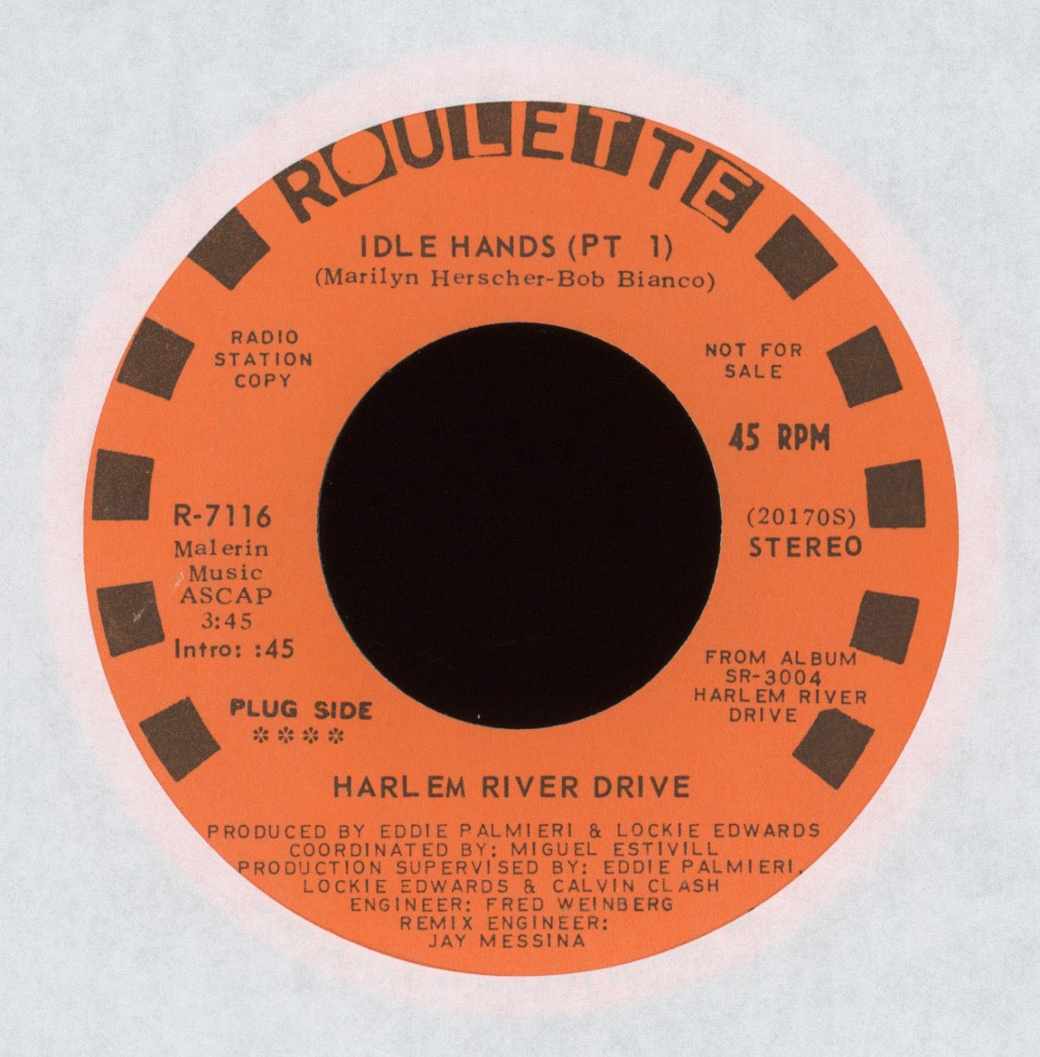 Harlem River Drive - Idle Hands (Pt. 1) on Roulette Promo Latin Jazz Funk 45