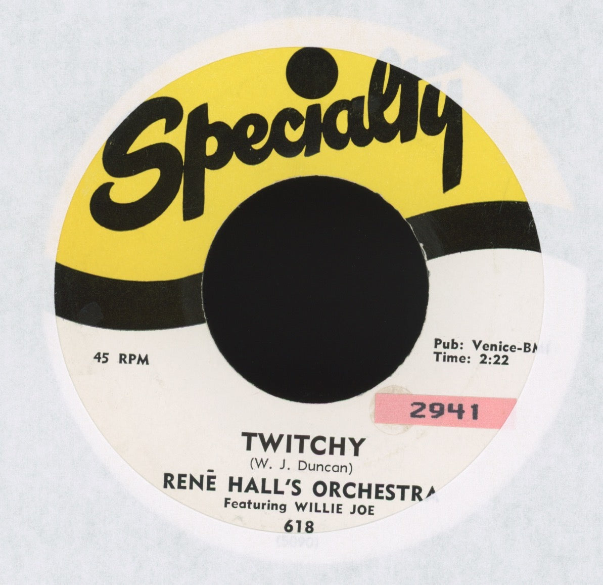René Hall's Orchestra - Twitchy on Specialty R&B 45