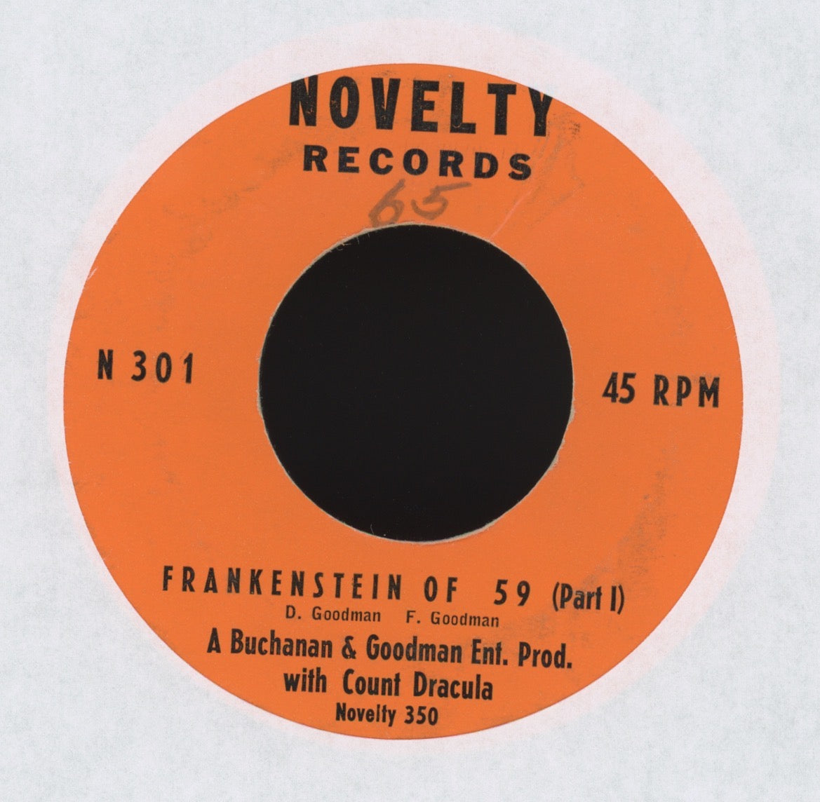 Buchanan & Goodman / Count Dracula - Frankenstein Of '59 on Novelty Records Halloween Horror Cut In 45