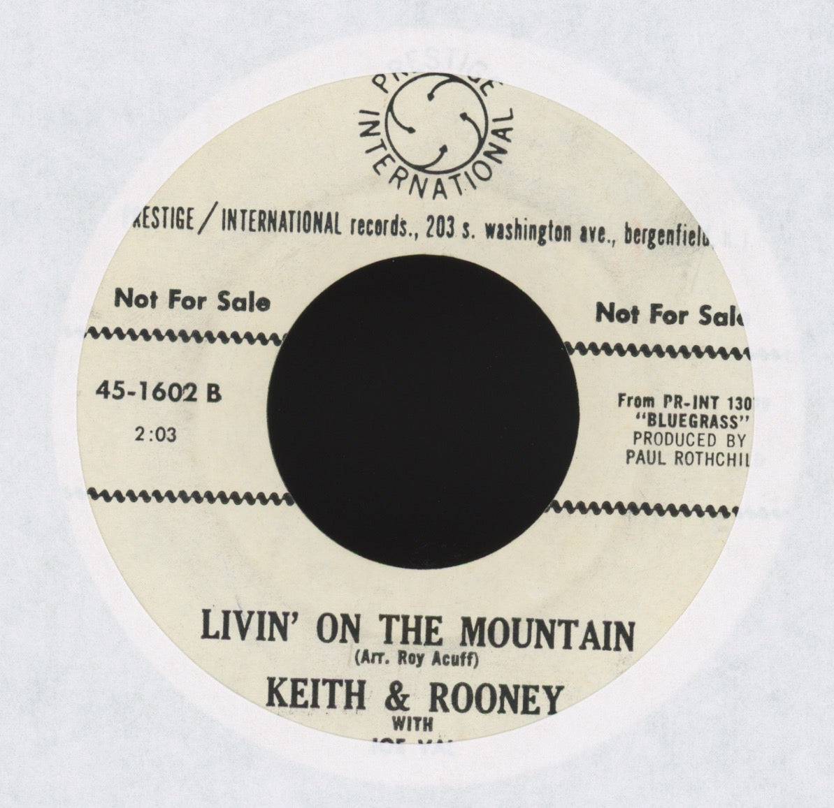 Keith & Rooney - Livin' On The Mountain on Prestige International Promo Bluegrass 45
